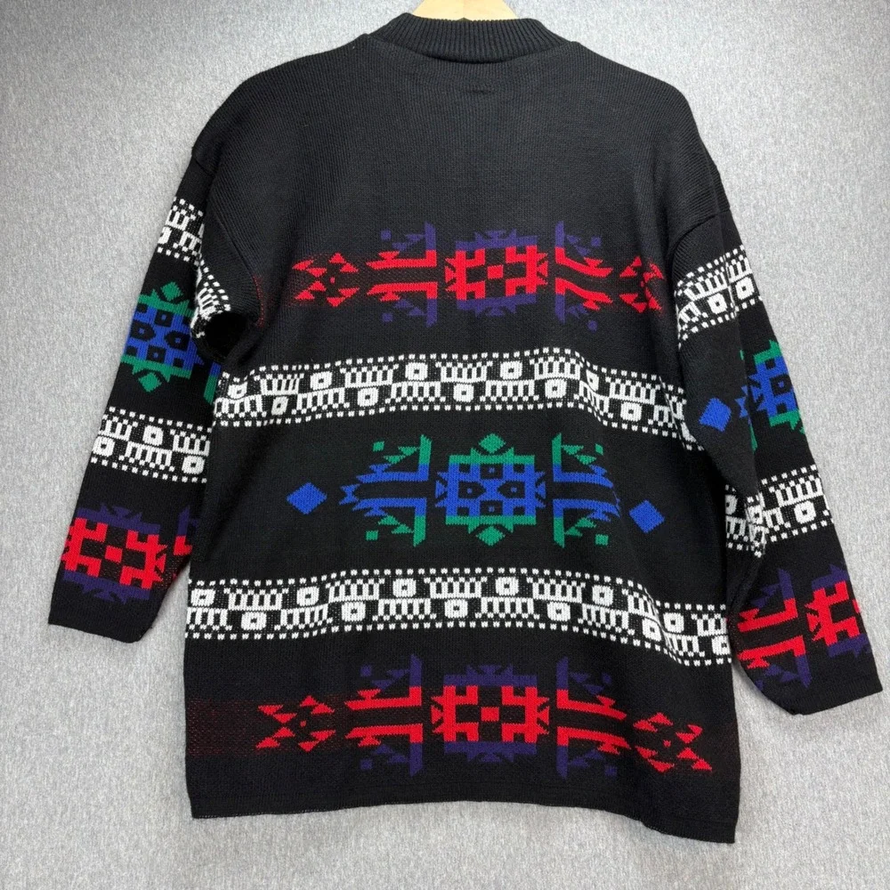 Vintage American Pride Sweater Womens M Black Aztec‎ Heavy Knit Native American - Picture 4 of 9